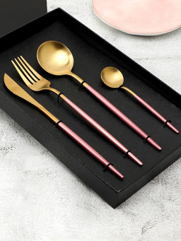 Bonhomie - Blush Pink and Gold Solid Stainless Steel Cutlery Set Pack of 4