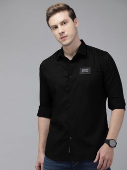 The Bear House - Ardor Edition Men Black Solid Slim Fit Cotton Casual Shirt