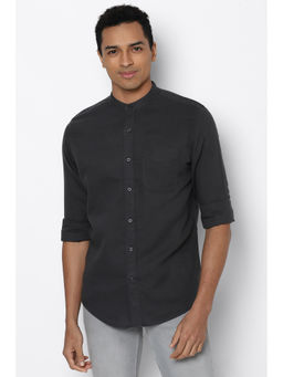 American Eagle - Men Grey Band Collar Linen Shirt