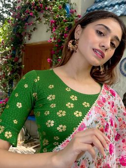 BINDIGASM'S ADVI - Daisy Flower Print with Frill Stretchable Slip On Blouse Green