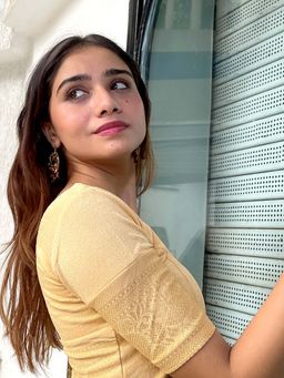 BINDIGASM'S ADVI - Swarna Gold Print Border Stretchable Slip On Blouse