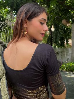 BINDIGASM'S ADVI - Swarna Gold Print Border Stretchable Slip On Blouse