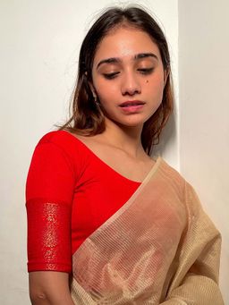 BINDIGASM'S ADVI - Swarna Gold Print Border Stretchable Slip On Blouse