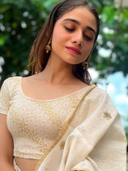 BINDIGASM'S ADVI - Maharani Zari Brocade Banarasi Gold Stretchable Stitched Blouse