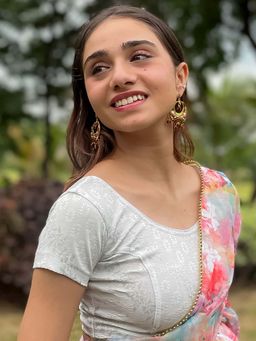 BINDIGASM'S ADVI - Maharani Zari Brocade Banarasi Silver Stretchable Stitched Blouse