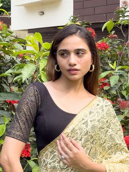 BINDIGASM'S ADVI - Designer Criss Cross Back with Gold Detail Stretchable Pull On Blouse