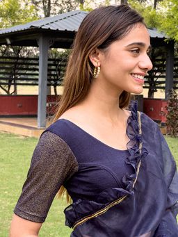 BINDIGASM'S ADVI - Designer Criss Cross Back with Gold Detail Stretchable Pull On Blouse