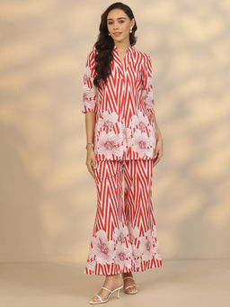Libas - Women's Red Printed Cotton Regular Co-Ords Set