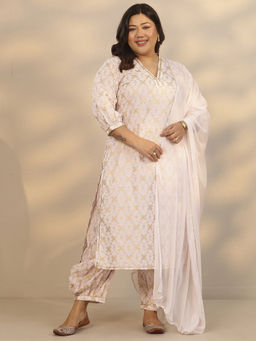 Extra love by Libas - Women's Pink Printed Cotton Straight Kurta With Salwar & Dupatta