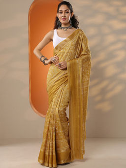 Libas - Women's Mustard Printed Silk Blend Saree With Unstitched Blouse