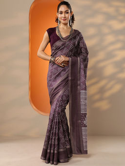Libas - Women's Purple Printed Silk Blend Saree With Unstitched Blouse