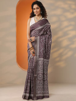 Libas - Women's Purple Printed Silk Blend Saree With Unstitched Blouse