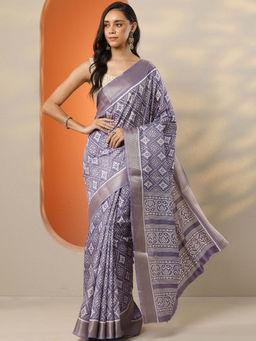 Libas - Women's Lavender Printed Silk Blend Saree With Unstitched Blouse