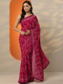 Libas - Women's Pink Printed Georgette Saree With Unstitched Blouse