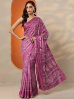 Libas - Women's Pink Printed Silk Blend Saree With Unstitched Blouse
