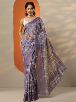 Libas - Women's Purple Printed Silk Blend Saree With Unstitched Blouse