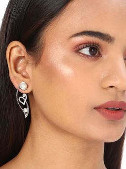 Voylla - American Diamond CZ White Gold Plated Pearl Drop Earrings Beautiful Design