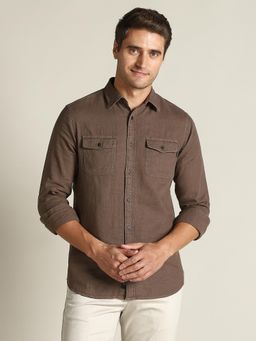 Dockers - Men Solid Brown Classic Fit Shirt