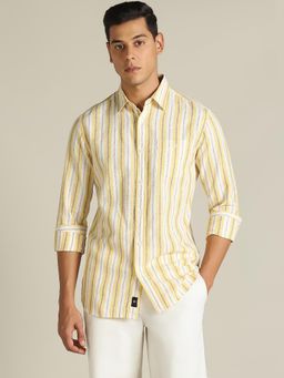 Dockers - Men Striped Yellow Classic Fit Shirt