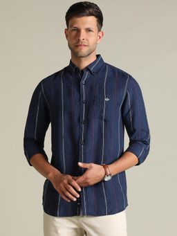 Dockers - Men Striped Blue Classic Fit Shirt
