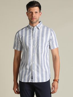 Dockers - Men Striped Blue Classic Fit Shirt