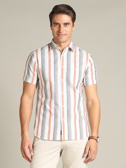 Dockers - Men Striped Beige Classic Fit Shirt
