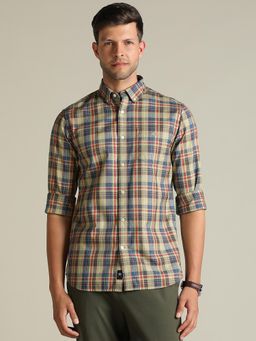 Dockers - Men Checked Beige Classic Fit Shirt