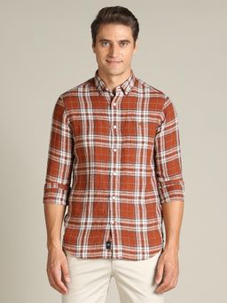 Dockers - Men Checked Rust Classic Fit Shirt