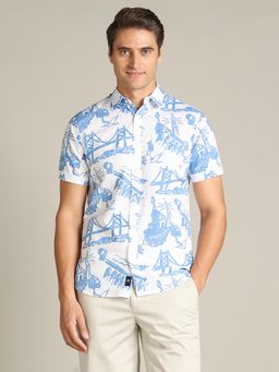 Dockers - Men Printed Blue Classic Fit Shirt