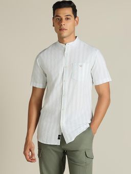 Dockers - Men Striped Green Classic Fit Shirt