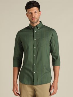 Dockers - Men Striped Green Classic Fit Shirt