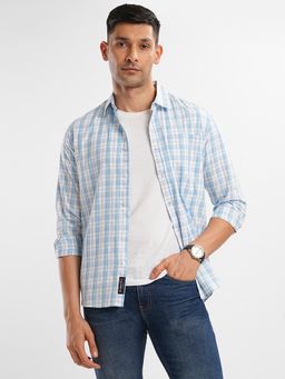 Bombay High - Mens Comfort Fit Pure Cotton Light Blue Check Shirt