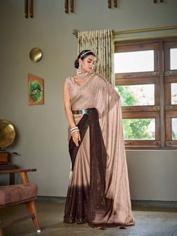 Odette - Brown Rangoli Silk Sequin Saree with Unstitched Blouse