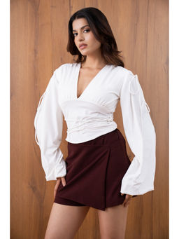 COLOR CAPITAL - Women White Solid/Plain Poly/Spandex Top