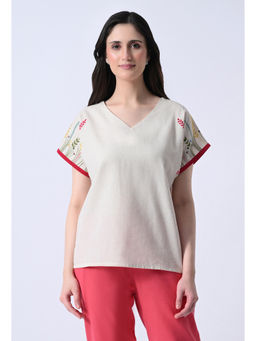 ALL WAYS YOU - Women Cream Embroidered Cotton Top