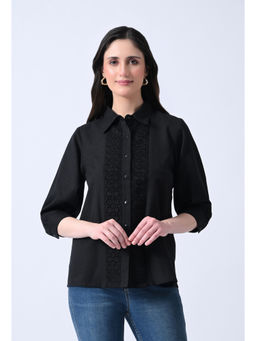 ALL WAYS YOU - Women Black Embroidered Cotton Top