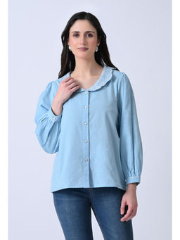 ALL WAYS YOU - Women Blue Embroidered Cotton Top