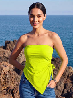AOBA - Women Green Solid/Plain Polyester Blend Top