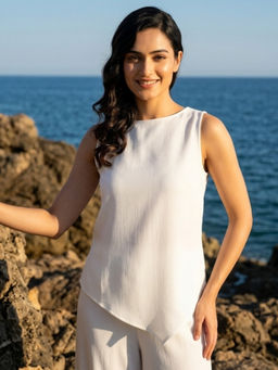 AOBA - Women White Solid/Plain Cotton Top
