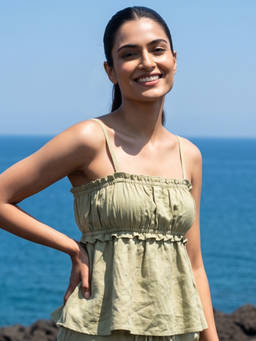 AOBA - Women Green Solid/Plain Cotton Top