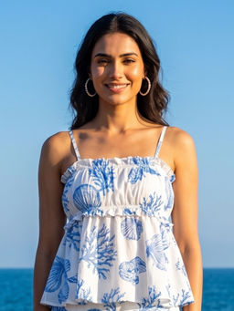 AOBA - Women White Printed Cotton Top