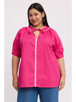 Virgio - Women Pink Embroidered Cotton Top