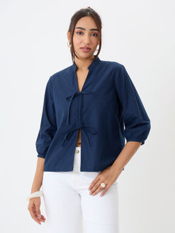 Femmella - Women Navy Blue Solid/Plain Cotton Top