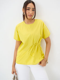 Femmella - Women Green Solid/Plain Cotton Top