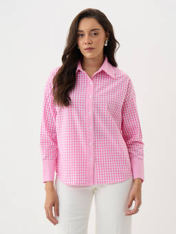 Femmella - Women Pink Checks Cotton Shirt