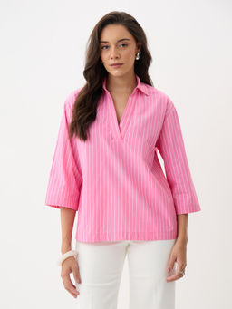 Femmella - Women Pink Stripes Cotton Top