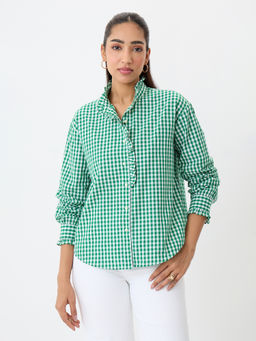 Femmella - Women Green Checks Cotton Shirt
