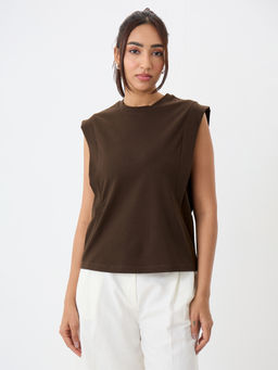 Femmella - Women Brown Solid/Plain Cotton T-Shirt