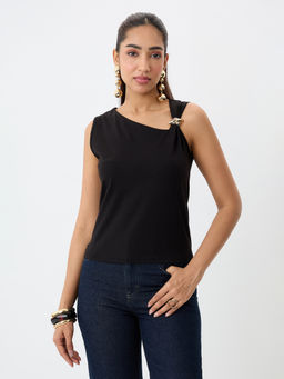 Femmella - Women Black Solid/Plain Cotton Top
