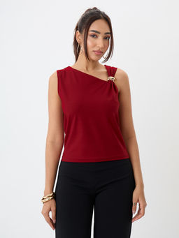 Femmella - Women Red Solid/Plain Cotton Top